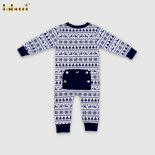 Men's long overalls with Christmas pattern in charcoal purple.– BB3567