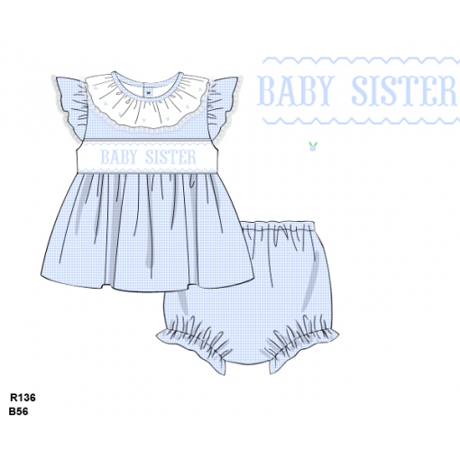 Baby Sister Blue Gingham Flutter Sleeve Bloomer Set (Pre-Order)- BB3600