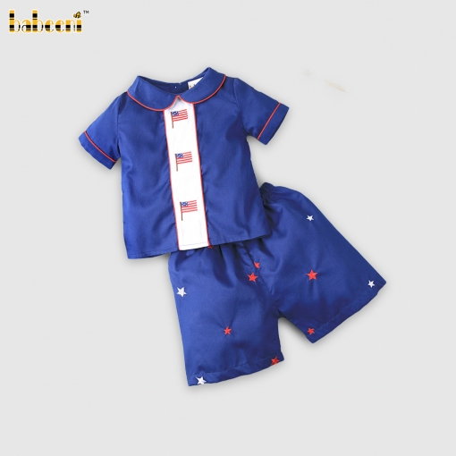 American flag hand embroidered boy outfit - BB1408