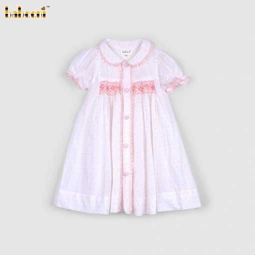 Pink swiss dot Geometric smocked baby dress - BB3100A