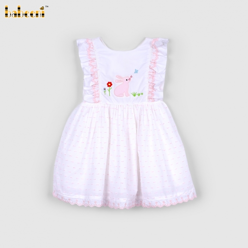 White Dress With Pink Bunny For Girl - BB3354A