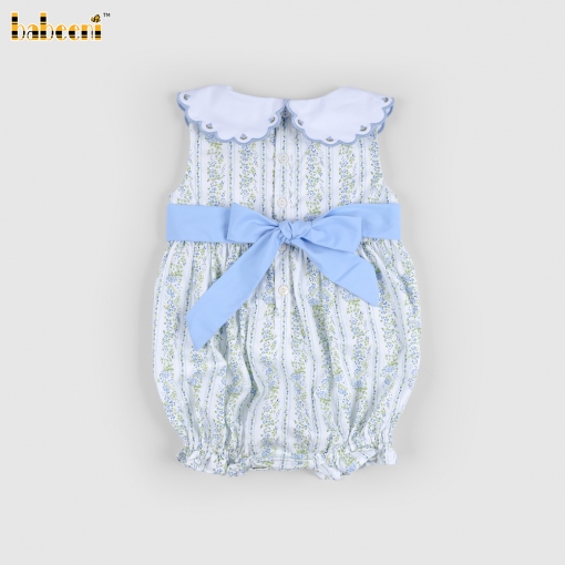 Plain light blue jumpsuit with floral pattern, for girls. - BB3557