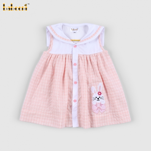 Applique Dress With Bunny And Flower Button For Girl - BB3253