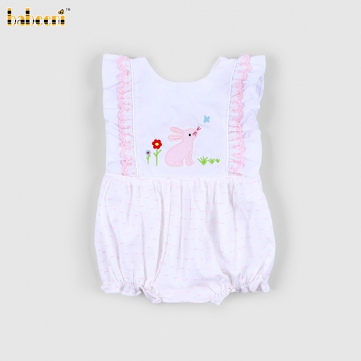 Applique Bubble Pink Bunny Flower For Girl - BB3292A