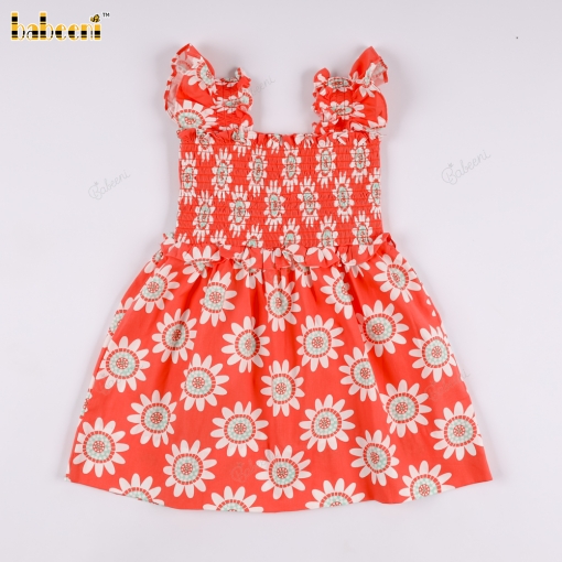 Sunflower printed in coral baby dress - BB3102
