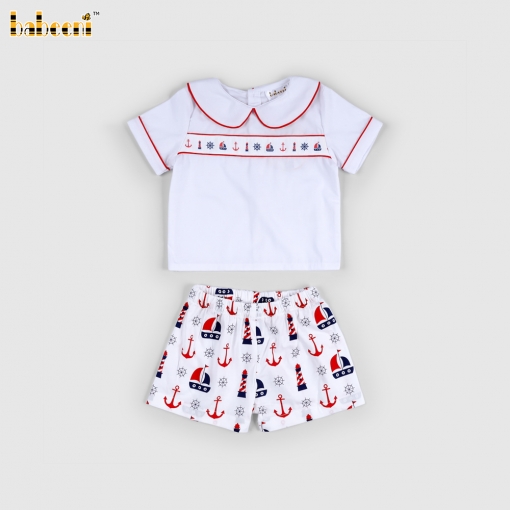 A lighthouse, mine, and boat-themed outfit for boys.- BB3573