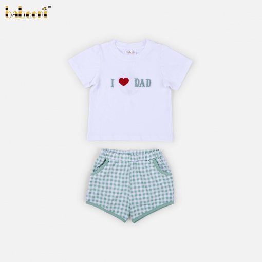 I Love Dad Embroidered Tee & Gingham Shorts Set - BB3609