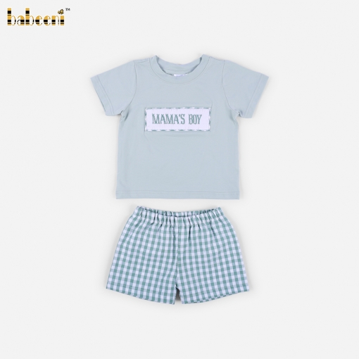 Mama’s Boy Tee & Gingham Shorts Set - BB3610