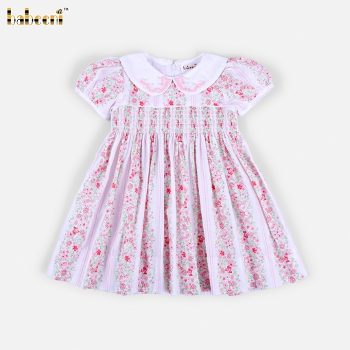 Floral Smocked Baby Dress with Pearl Detail- BB3626