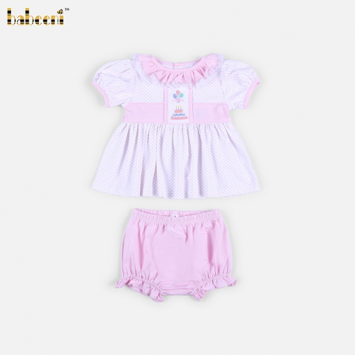 Birthday Pink Floral Baby Dress with Bloomers  - BB3628