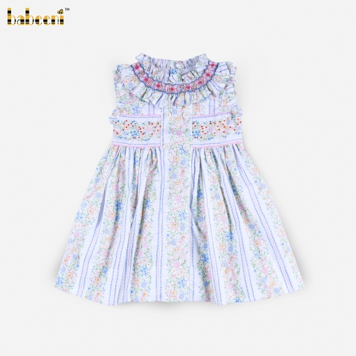 Floral Smocked Dress with Ruffle Collar - BB3618