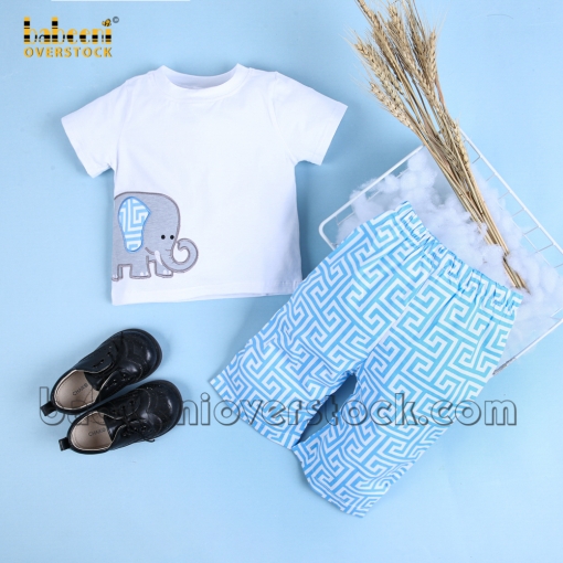Lovely elephant appliqued set for boys - BB1030A