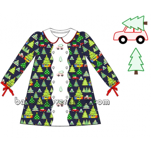 Christmas tree car shadow embroidery dress - BB1389A