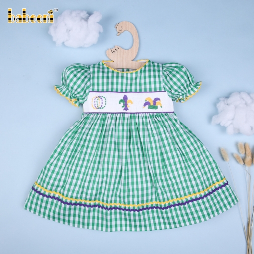 Mardi Gras handmade smocked dress - BB1400