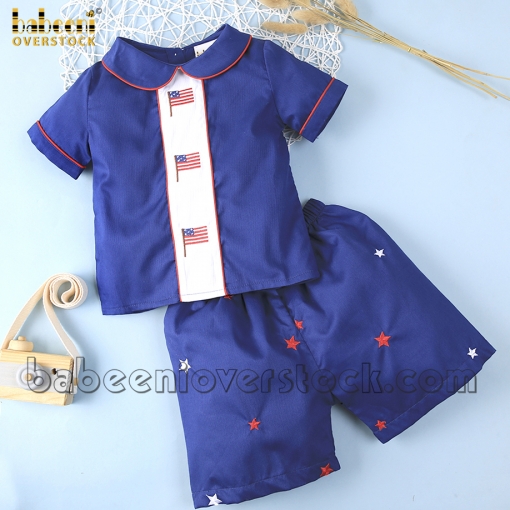 American flag hand embroidered boy outfit - BB1408