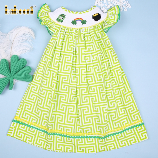 St Patrick hand smocked on greek key dress - BB1694
