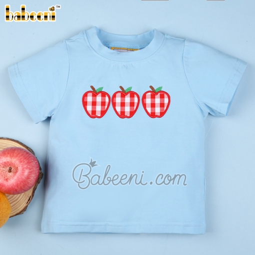Cute appliqued apples blue boy T-shirt - BB1875
