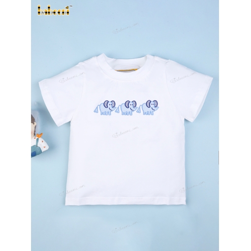 Cute embroidery blue elephants boy T-shirt - BB1902B