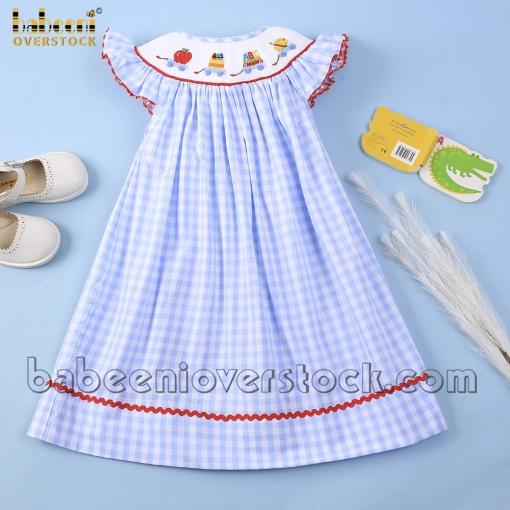 Back to school girl smock dress blue check - BB2156