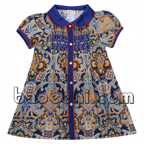Pretty geometric paisley smocked dress - BB803