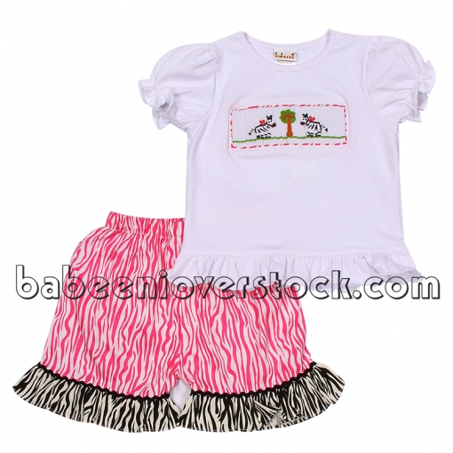 Lovely zebra horse smocked short set for girls - BB914