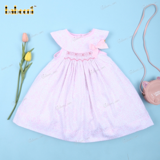 Geometric Smocked In Pink Hand Embroidery Flower For Girl - BB3132