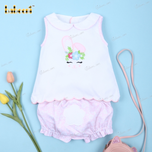 Cute Bunny Flower Appliqued 2 pieces set for Girl - BB3133A