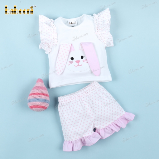 Applique Short Set Peach Pink With  Bunny For Girl - BB3190