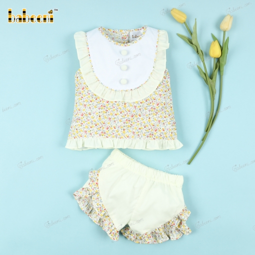 2 Piece Set In Yellow Tiny Floral  For Girl - BB3192C