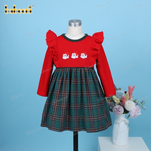 Crochet Embroidery Santa Dress Red And Green For Girl - BB3243B