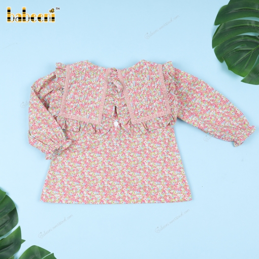Red Pink Floral Pattern Plain Shirt For Girl - BB3302