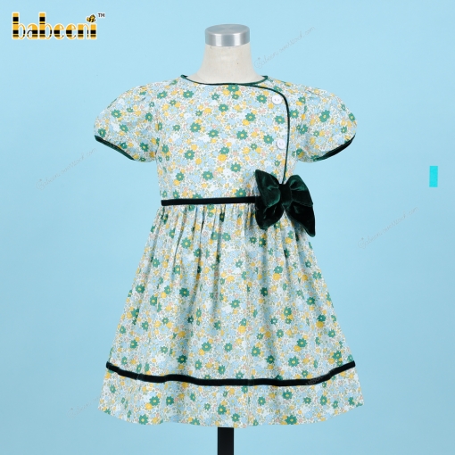 Green Floral Dress Green Velvet Accents For Girl - BB3318A
