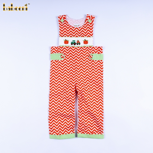 Pumpkin smocked boy longall romper - BB1465
