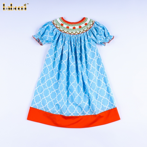 Thanksgiving lattice printed dress with pumpkin smock - BB1661C