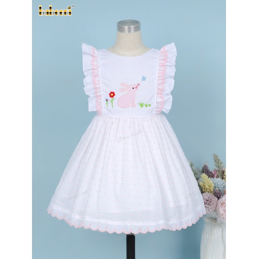 White Dress With Pink Bunny For Girl - BB3354A