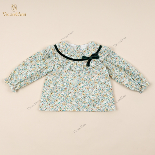 Floral Shirt With Green Velvet For Girl - BB3355A