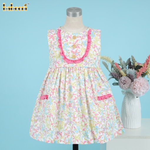 Girl Dress Yellow Floral Wood Buttons - BB3373