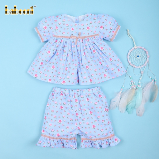 Plain 2 Piece In Blue Floral For Girl - BB3210