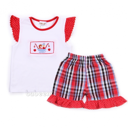 Hand smocked girl set for Valentine - BB1084B
