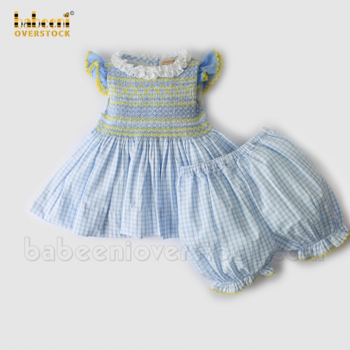 Cute geometric smocked girl set yellow and blue - BB1721A