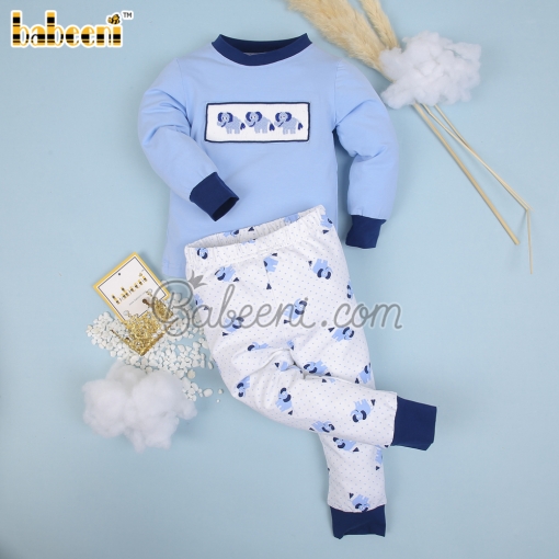 Elephant smocked boy loungewear - BB1882A