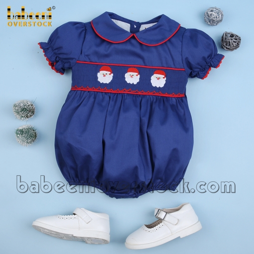 Christmas Santa Claus hand smocked girl bubble - BB1545