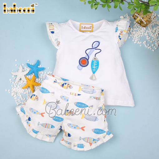 Fishing applique girl outfit - BB1387