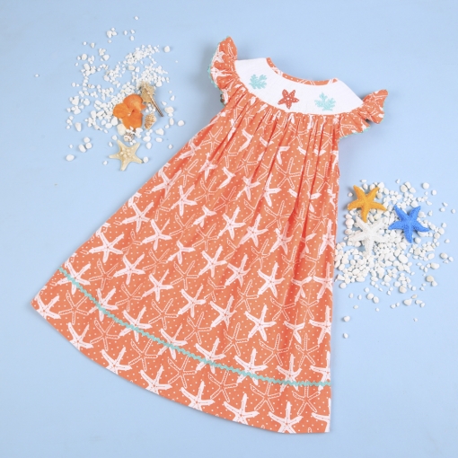 Beautiful starfish smocked coral dress - BB1835C
