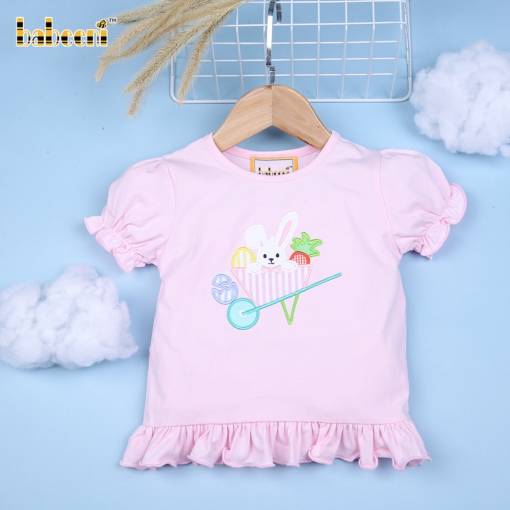 Cute appliqued bunny light pink girl T-shirt - BB1879A