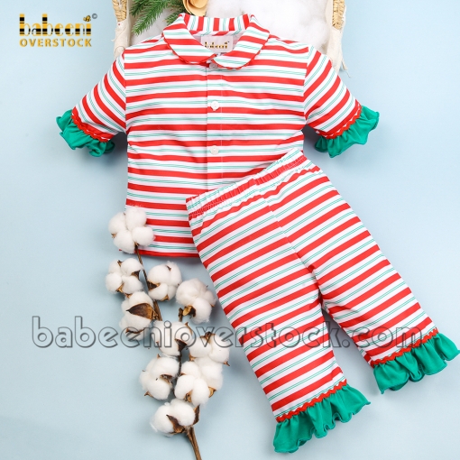 Stripe girl pajama with green ruffles - BB2379A