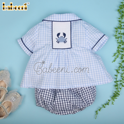 Crab hand smocked boy short set – BB3069A