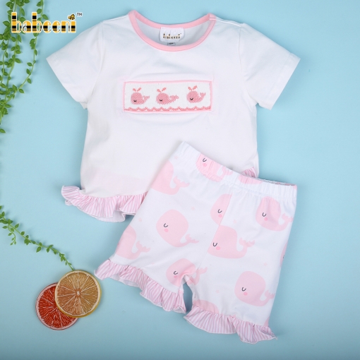 Whale hand smocked girl short set – BB3070A