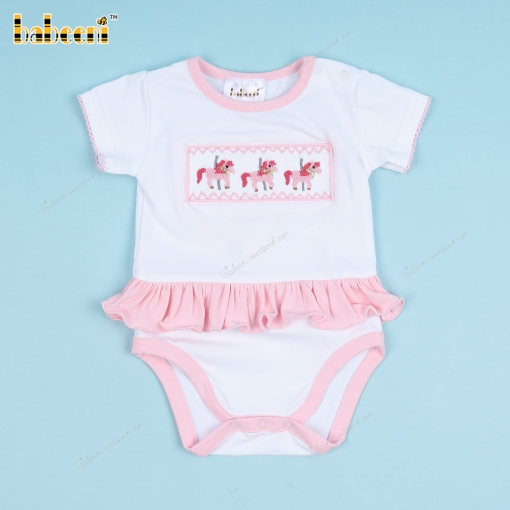 Smocked Bubble With Pink Horses For Girl - BB3364