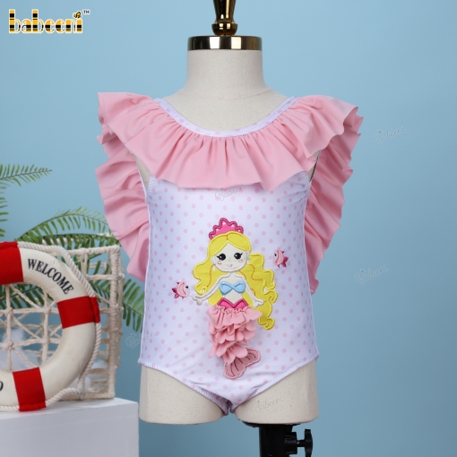 Mermaid Embroidered girl one piece pink swimwear – BB3436A